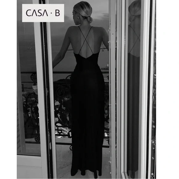 NEW!💫CASA B| Madeline Rosette flower Appliqué Deep V Sheer Long Slip Maxi Dress - Picture 5 of 11